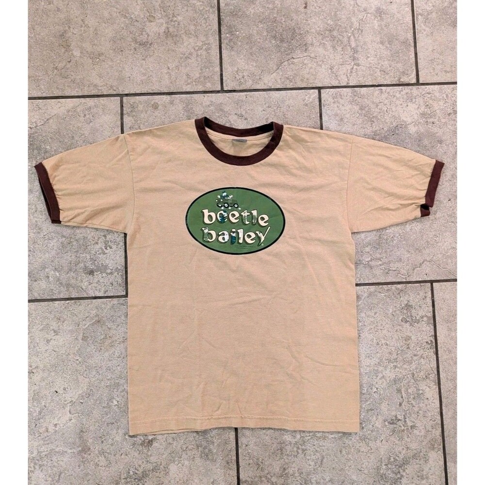 Vintage 2003 Beetle Bailey Ringer T Shirt Mens M Made USA King Features Y2K